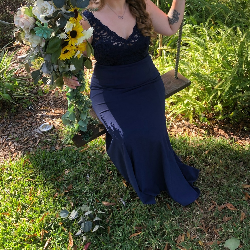 Blue lace David’s Bridal Bridesmaid Dress